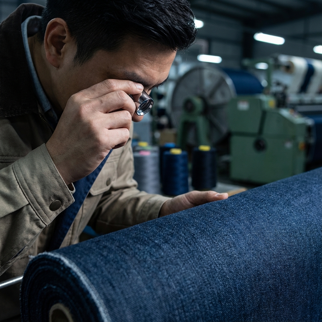 Fabric quality control inspection close up